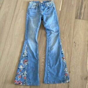 Driftwood Farrah Floral Embroidered Flare Leg Jeans Size 24